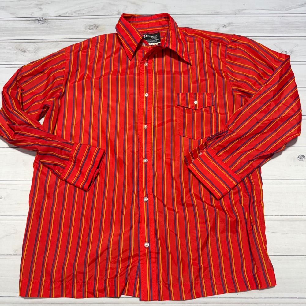 Obermeyer Wind Shirt Mens XL Red Striped Vintage Nylon Button Up Japan